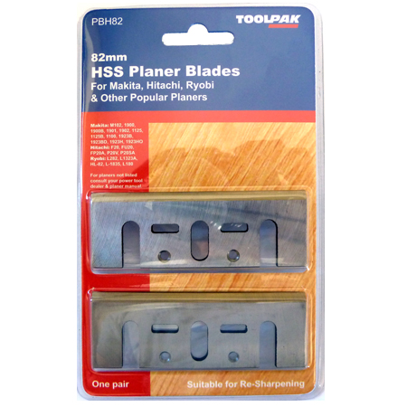 Planer Blades Solid 82mm x 29mm x 3.0mm HSS Pack of 2 Toolpak